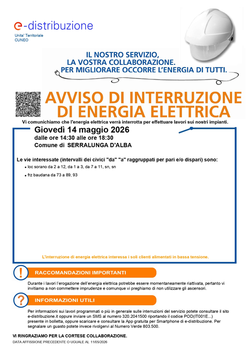Avviso interruzione energia elettrica
