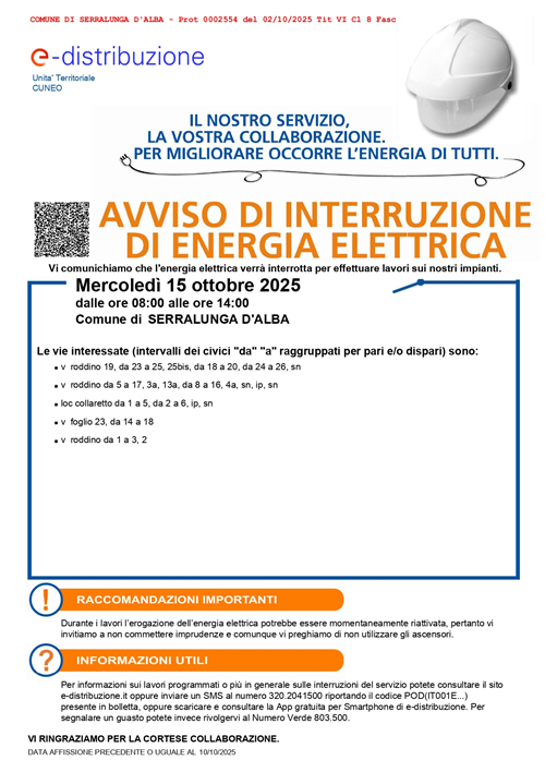 Avviso interruzione di energia elettrica