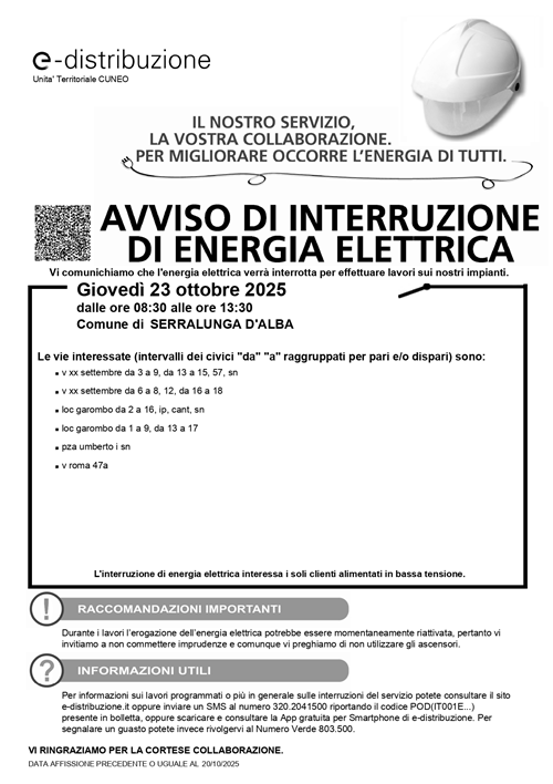 Avviso di interruzione di energia elettrica